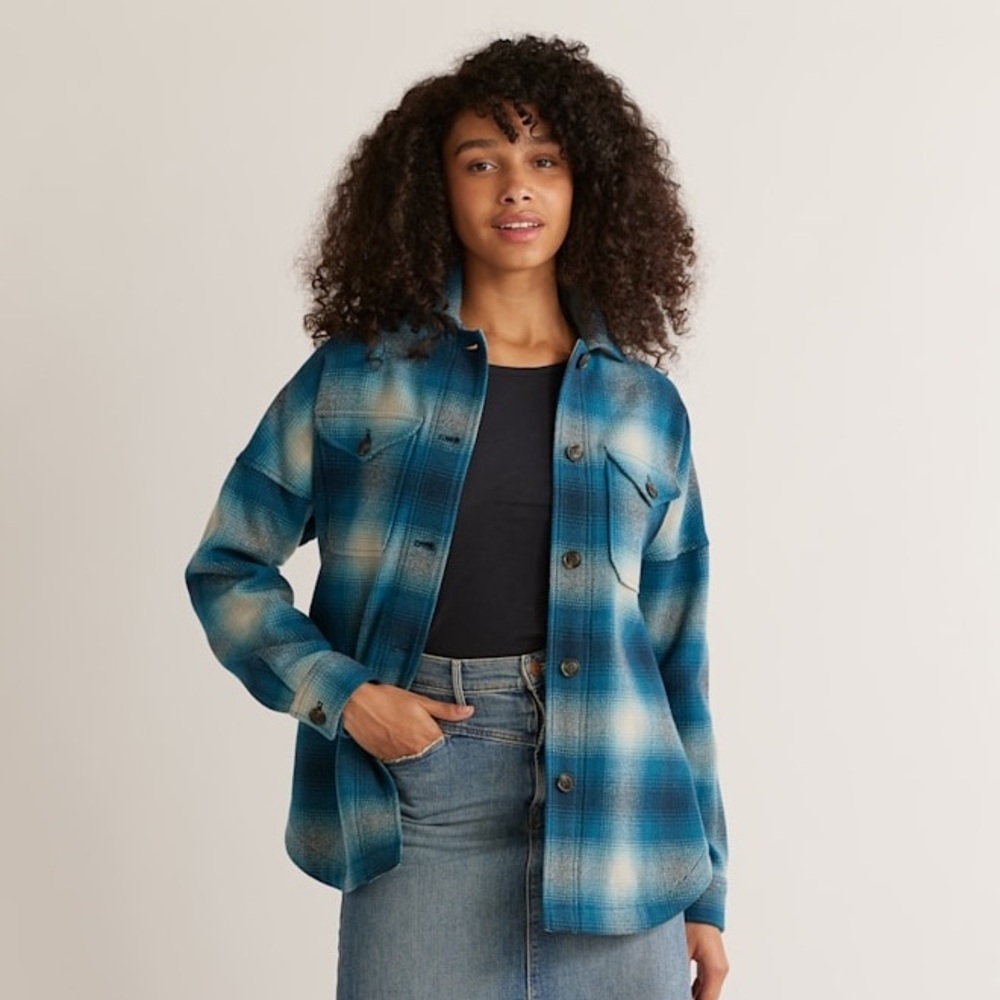 Pendleton Teal and White Plaid Shirt Jacket Shacket